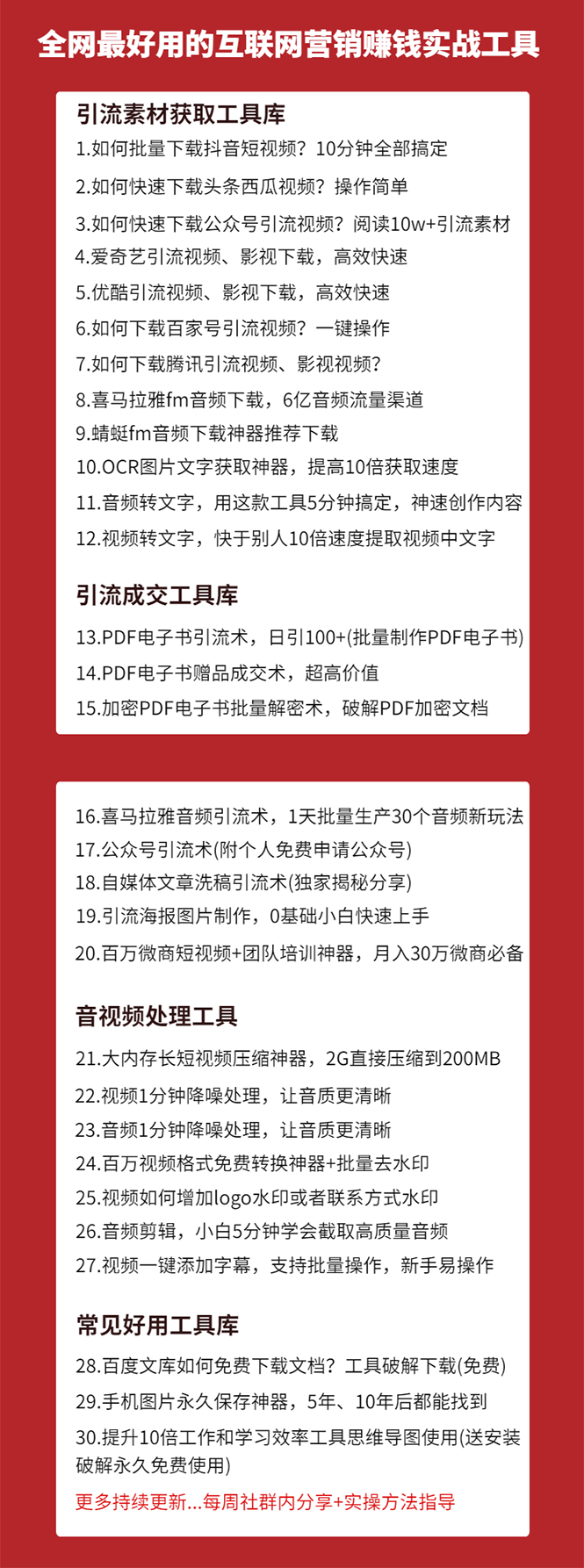 30套互联网营销黑科技落地实战，让你收钱效率倍增10倍，批量引流，快速变现