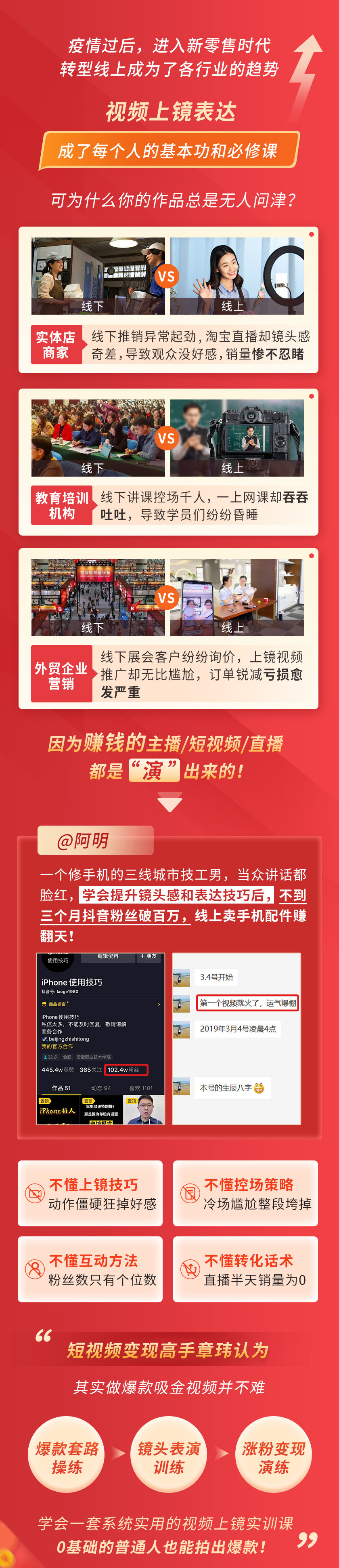 视频上镜实操课:带你0基础演出吸金爆款,赚钱主播如何月入10W+插图 视频上镜实操课:带你0基础演出吸金爆款,赚钱主播如何月入10W+