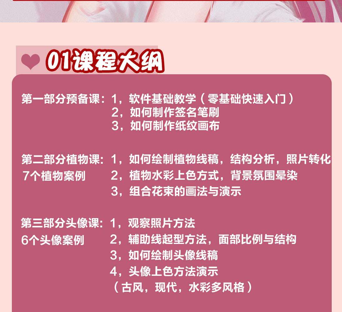 2022年ipad综合团练水彩植物+少女头像，二合一课程（40节课）
