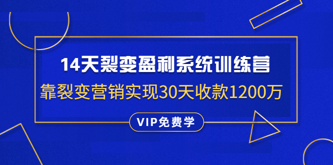 14天裂变盈利系统训练营：靠裂变营销实现30天收款1200万（无水印）