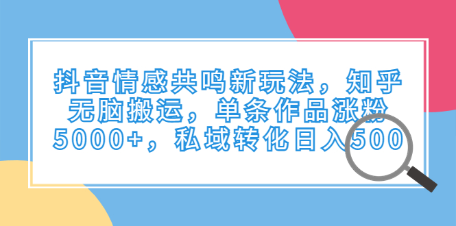 抖音情感共鸣新玩法,知乎无脑搬运,单条作品涨粉5000+,私域转化日入500插图 抖音情感共鸣新玩法,知乎无脑搬运,单条作品涨粉5000+,私域转化日入500
