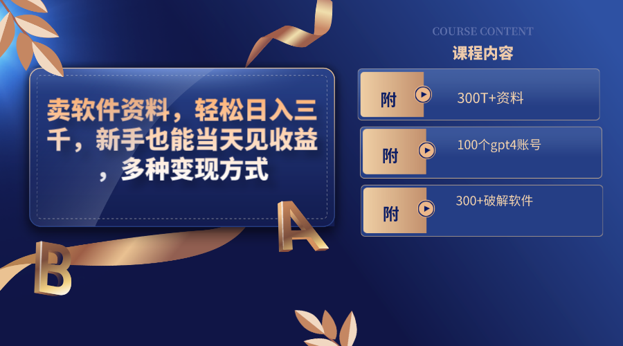 卖软件资料，轻松日入三千，新手也能当天见收益，多种变现方式，（附300...