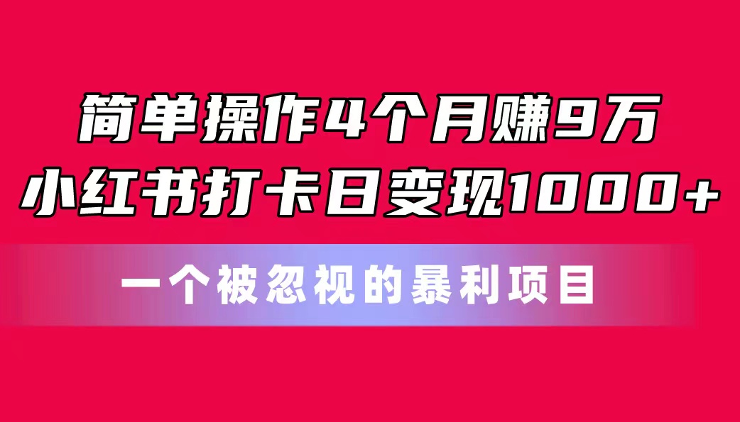 简单操作4个月赚9万!小红书打卡日变现1000+!一个被忽视的暴力项目插图 简单操作4个月赚9万!小红书打卡日变现1000+!一个被忽视的暴力项目