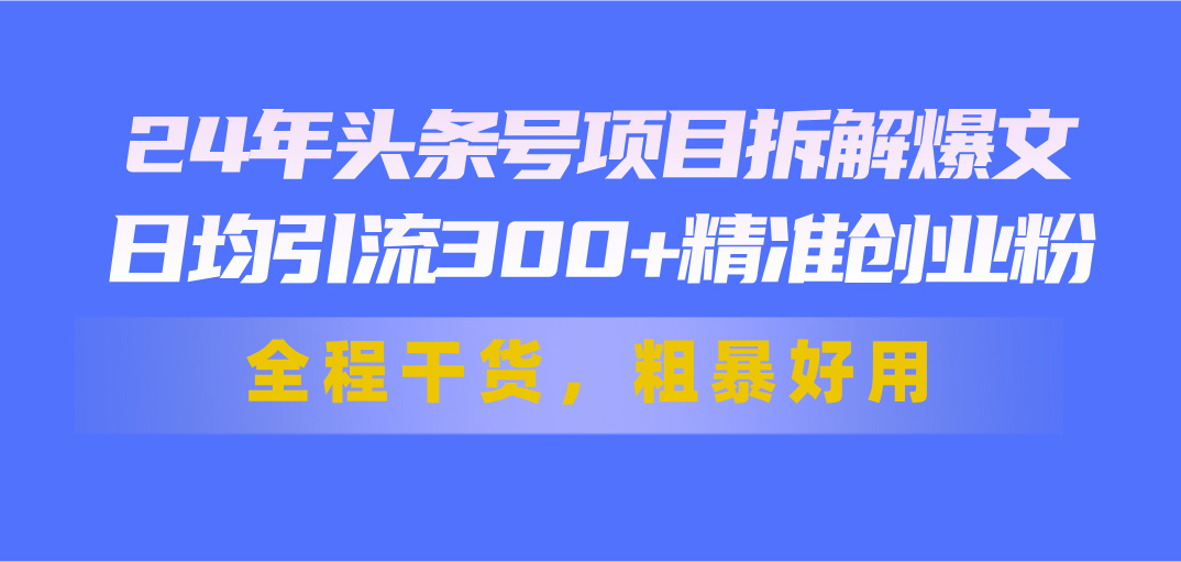 24年头条号项目拆解爆文,日均引流300+精准创业粉,全程干货,粗暴好用插图 24年头条号项目拆解爆文,日均引流300+精准创业粉,全程干货,粗暴好用