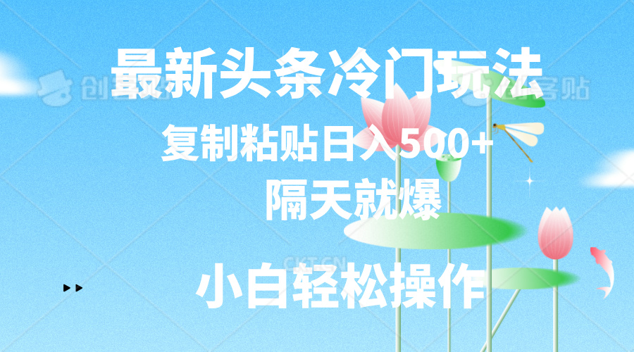 最新头条冷门玩法,隔天就爆,复制粘贴日入500+插图 最新头条冷门玩法,隔天就爆,复制粘贴日入500+