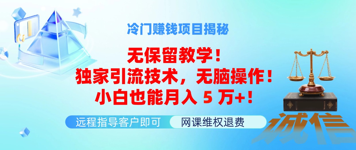 冷门赚钱项目无保留教学!独家引流技术,无脑操作!小白也能月入5万+!插图 冷门赚钱项目无保留教学!独家引流技术,无脑操作!小白也能月入5万+!