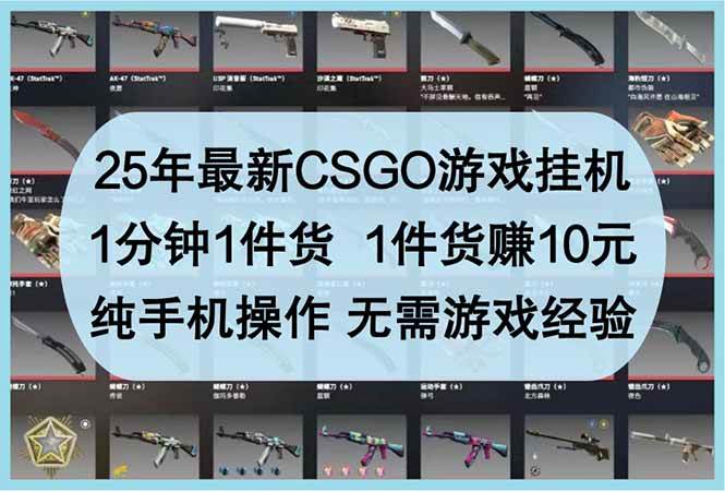 25年最新CSGO游戏挂机，1分钟1件货，1件货赚10元 纯手机操作 无需游戏经验插图