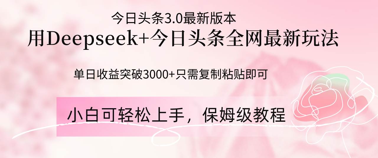 Deepseek结合今日头条全网最新玩法，单日收益突破3000+，只需要简单的…插图