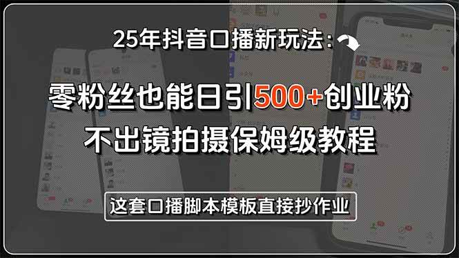 25年抖音口播新玩法：零粉丝也能日引500+创业粉，不出镜拍摄保姆级教程…插图