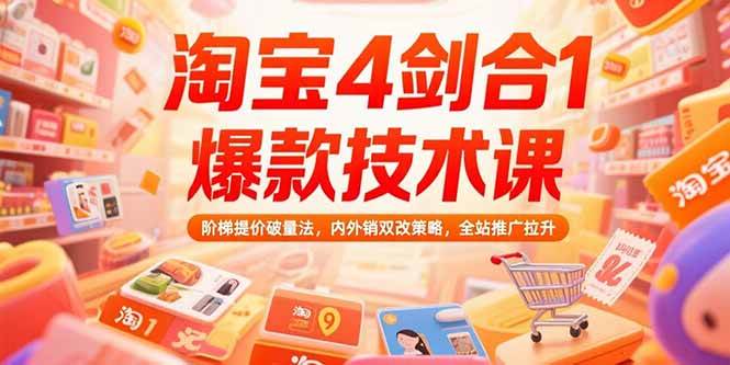 淘宝4剑合1爆款技术课，阶梯提价破量法，内外销双改策略，全站推广拉升插图