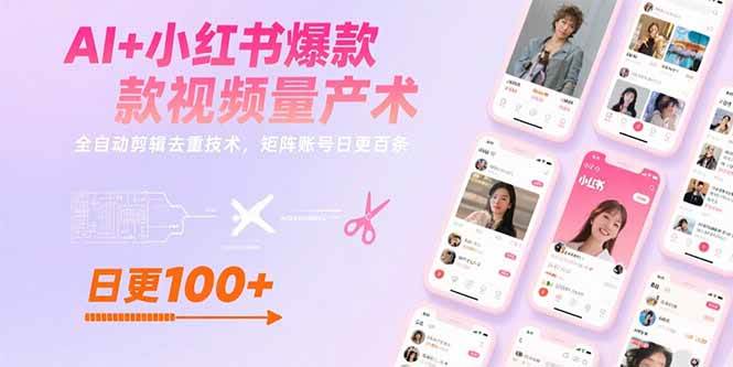 AI+小红书爆款视频量产术：全自动剪辑去重技术，矩阵账号日更百条插图