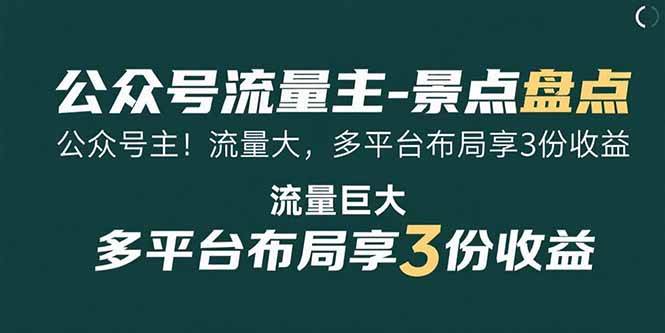 公众号流量主-景点盘点 流量巨大 多平台布局享3份收益插图