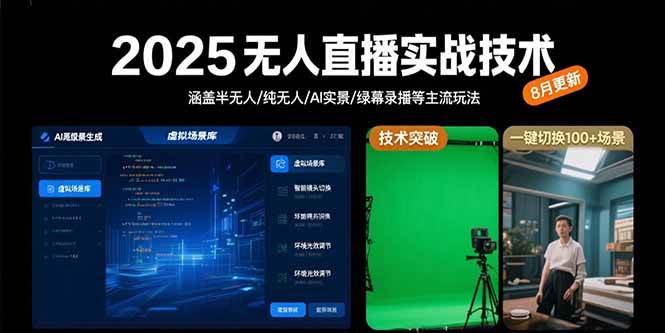2025无人直播实战技术-8月，涵盖半无人/纯无人/AI实景/绿幕录播等主流玩法插图