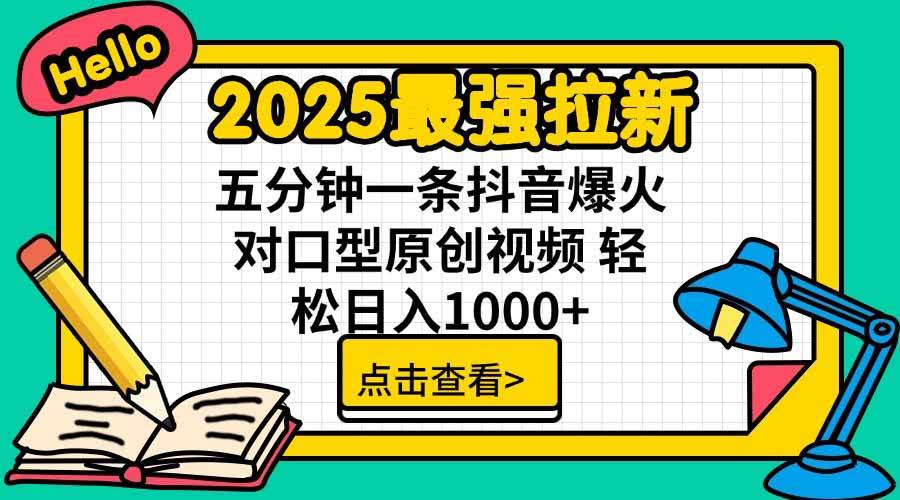 2025最强拉新，单用户下载5块佣金，5分钟一条抖音爆火原创对口型视频，…插图