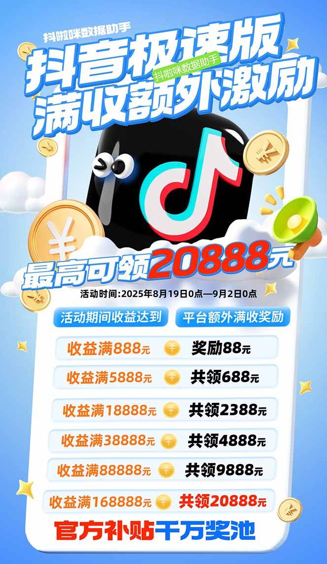 抖音极速版拉新，平台大力扶持，每单15元，万播转化无上限，平台额外满…插图1