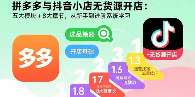 拼多多与抖音小店无货源开店：五大模块+8大章节，从新手到进阶系统学习插图