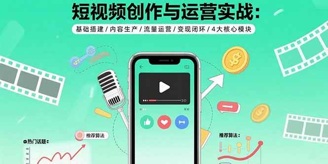 短视频创作与运营实战：基础搭建/内容生产/流量运营/变现闭环/4大核心模块插图