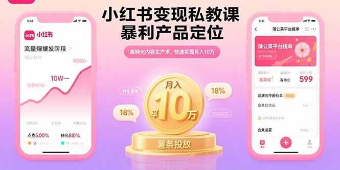小红书变现私教课，暴利产品定位，高转化内容生产术，快速实现月入10万插图