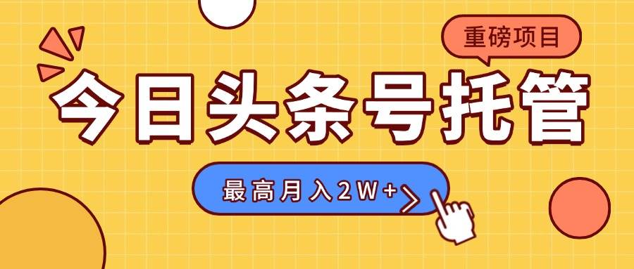 【头条号托管 】我提供视频，你发布，每天操作5分钟，最高躺赚1W+插图