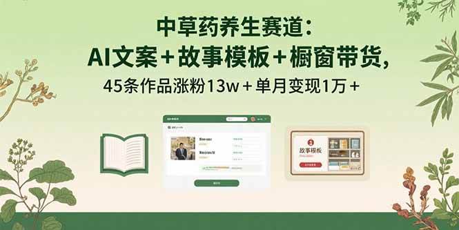中草药养生赛道：AI文案+故事模板+橱带货，45条作品涨粉13w+单月变现1万+插图