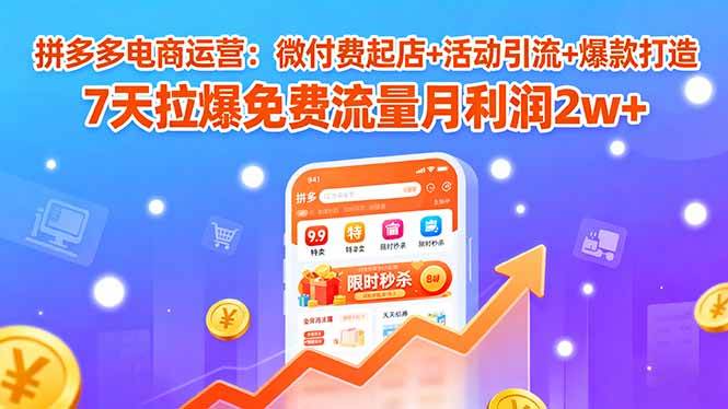 拼多多电商运营：微付费起店+活动引流+爆款打造 7天拉爆免费流量月利润2w+插图