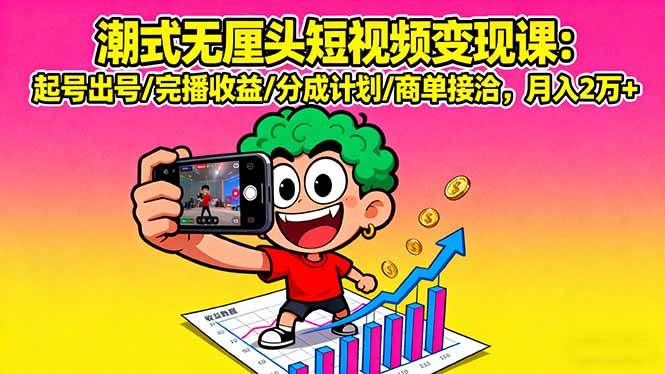 潮式无厘头短视频变现课：起号出号/完播收益/分成计划/商单接洽，月入2万+插图