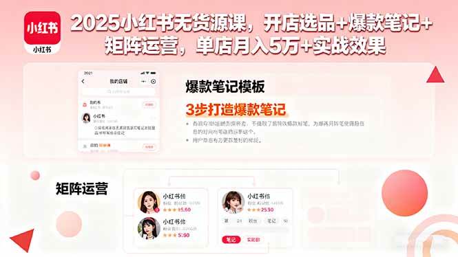 2025小红书无货源课，开店选品+爆款笔记+矩阵运营，单店月入5万+实战效果插图
