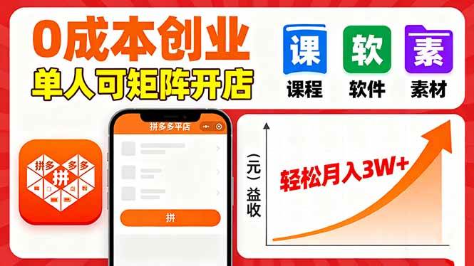 拼多多虚拟电商，0成本，单人可矩阵开店，轻松月入3W+插图