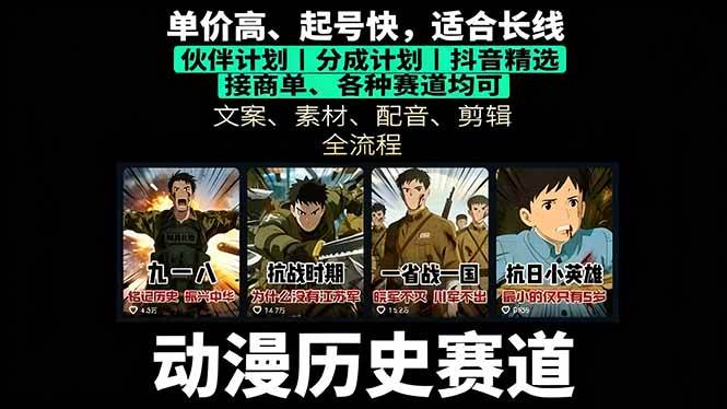 历史动漫赛道撸分成：起号、文案、素材、配音、剪辑，单视频收益破万插图