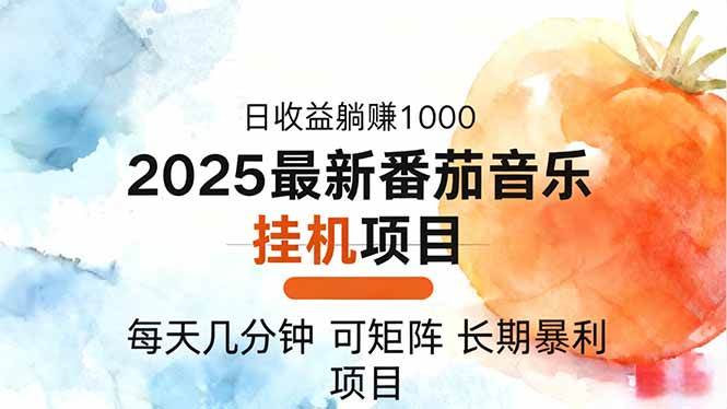 2025年最新番茄音乐人挂机项目,每天几分钟,月入1000+,可矩阵,一台…