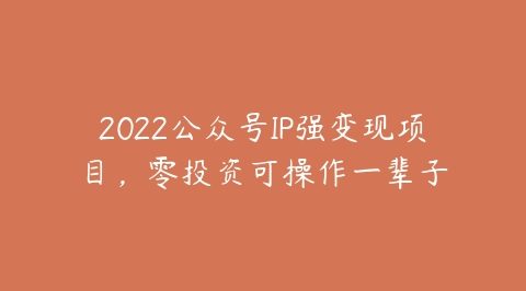 2022公众号IP强变现项目,零投资可操作一辈子