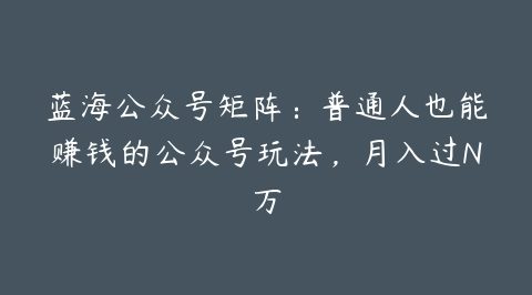 蓝海公众号矩阵:普通人也能赚钱的公众号玩法,月入过N万