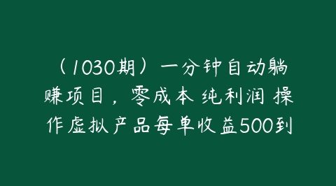 (1030期)一分钟自动躺赚项目,零成本 纯利润 操作虚拟产品每单收益500到5000