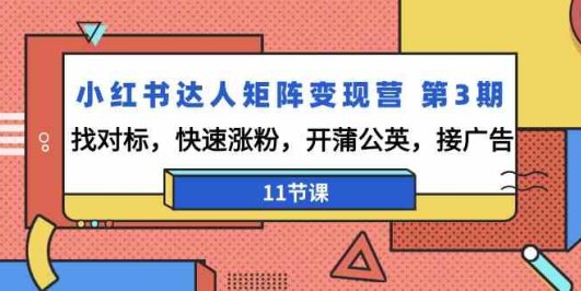 小红书达人矩阵变现营 第3期,找对标,快速涨粉,开蒲公英,接广告-11节课