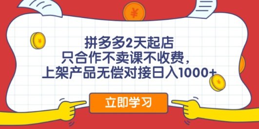 拼多多2天起店,只合作不卖课不收费,上架产品无偿对接日入1000+