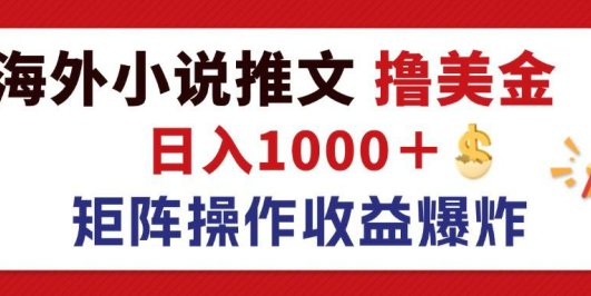 最新海外小说推文撸美金，日入1000＋ 蓝海市场，矩阵放大收益爆炸
