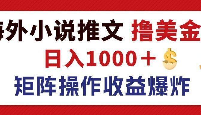最新海外小说推文撸美金,日入1000+ 蓝海市场,矩阵放大收益爆炸