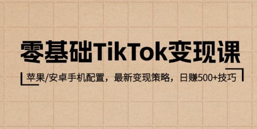 零基础TikTok变现课：苹果/安卓手机配置，最新变现策略，日赚500+技巧
