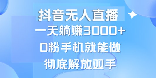 抖音无人直播,一天躺赚3000+,0粉手机就能做,新手小白均可操作