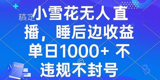 小雪花无人直播 睡后收益单日1000+ 零粉丝新号开播 不违规 看完就会