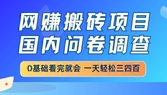 网赚搬砖项目，国内问卷调查，0基础看完就会 一天轻松三四百，靠谱副业…