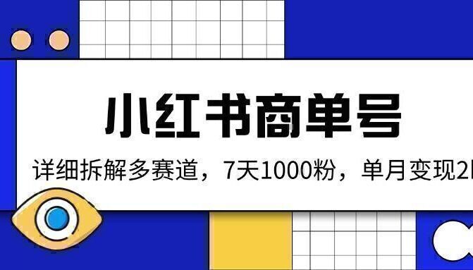 小红书商单号，详细拆解多赛道，7天1000粉，单月变现2k+