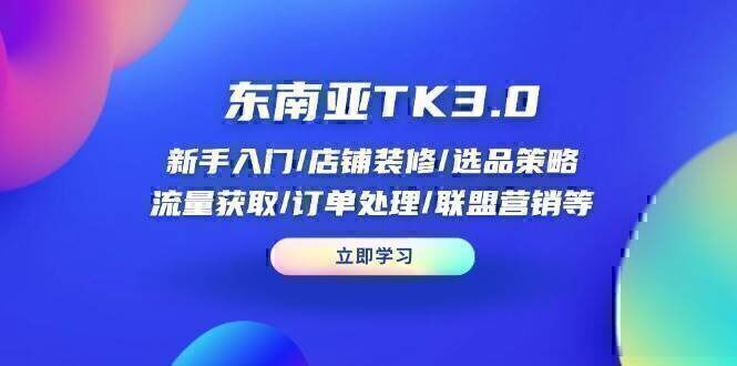 东南亚TK3.0:新手入门/店铺装修/选品策略/流量获取/订单处理/联盟营销等