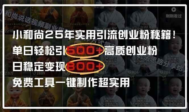 小和尚2025年实用引流秘籍！单日轻松引500+高质量创业粉，日变现800+，…