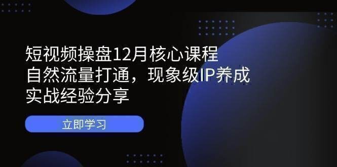 短视频操盘12月核心课程：自然流量打通，现象级IP养成，实战经验分享
