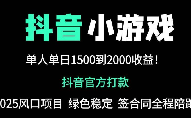 抖音官方小游戏2025全网最新玩法，暴利赚钱项目，单机日入2000+，绝不…