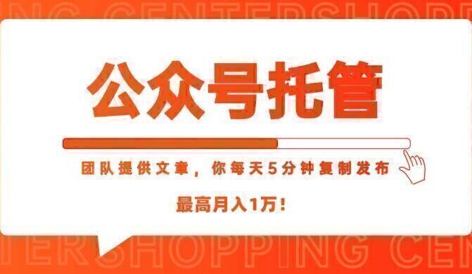 【公众号托管 】我提供文章，你每天５分钟复制发布，最高月入1W