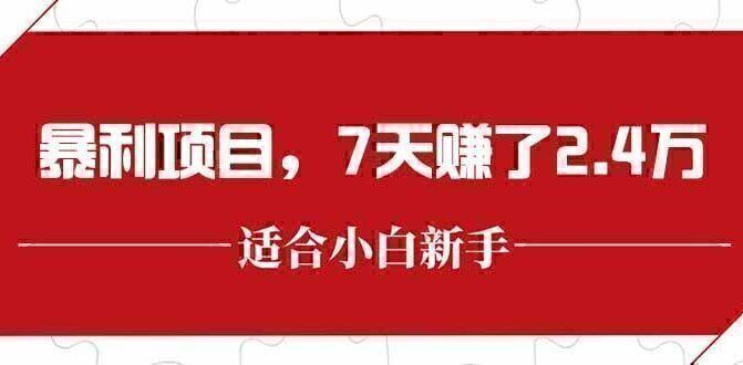 最新暴利项目，每单收益轻松在300以上，7天赚了2.4万