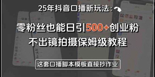 25年抖音口播新玩法:零粉丝也能日引500+创业粉,不出镜拍摄保姆级教程…