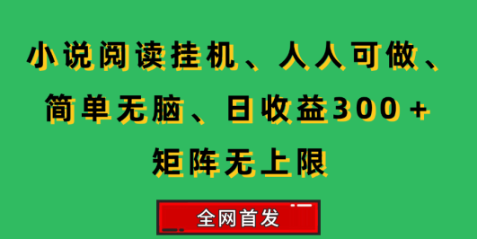 小说挂机阅读，人人可做，简单无脑，一天收益300＋矩阵无限上